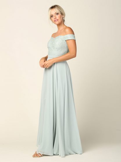 3283 - Off Shoulder Lace Bodice Dress With Chiffon Skirt - Image 7