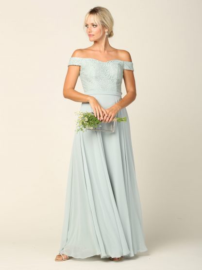 3283 - Off Shoulder Lace Bodice Dress With Chiffon Skirt - Image 4