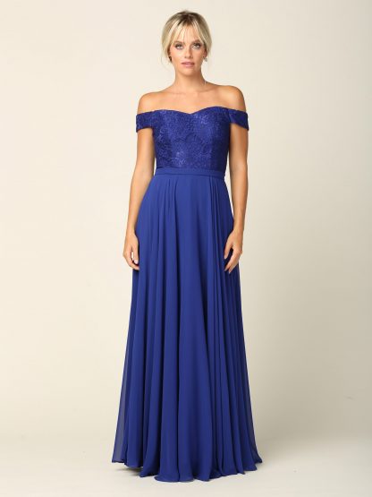 3283 - Off Shoulder Lace Bodice Dress With Chiffon Skirt - Image 8