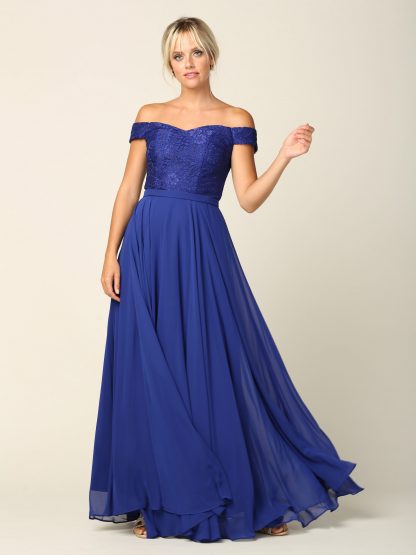 3283 - Off Shoulder Lace Bodice Dress With Chiffon Skirt - Image 9