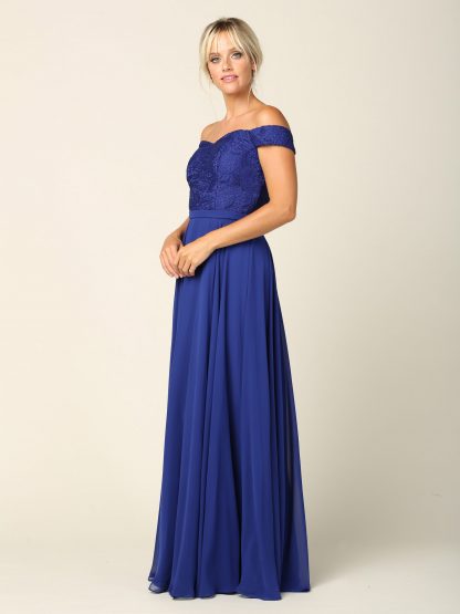 3283 - Off Shoulder Lace Bodice Dress With Chiffon Skirt - Image 11
