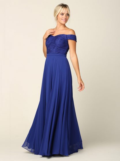 3283 - Off Shoulder Lace Bodice Dress With Chiffon Skirt - Image 10