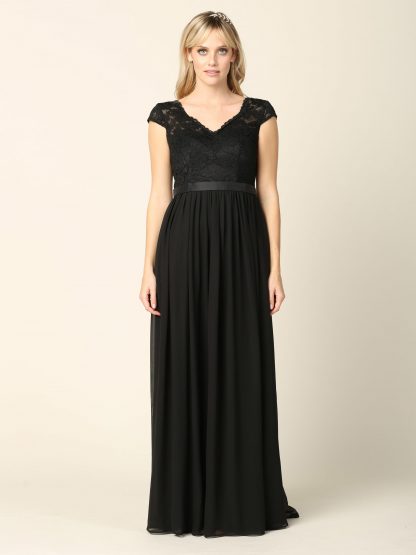 3161 | Cap Sleeve V-Neck Lace Dress With Chiffon Skirt - Image 16