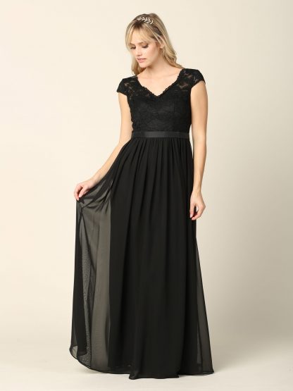 3161 | Cap Sleeve V-Neck Lace Dress With Chiffon Skirt - Image 17