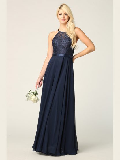 3216 | Lace Halter Cross Back Gown With Chiffon Skirt - Image 10