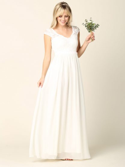 3161 | Cap Sleeve V-Neck Lace Dress With Chiffon Skirt - Image 5