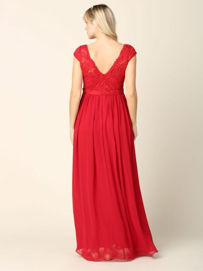3161 | Cap Sleeve V-Neck Lace Dress With Chiffon Skirt - Image 19