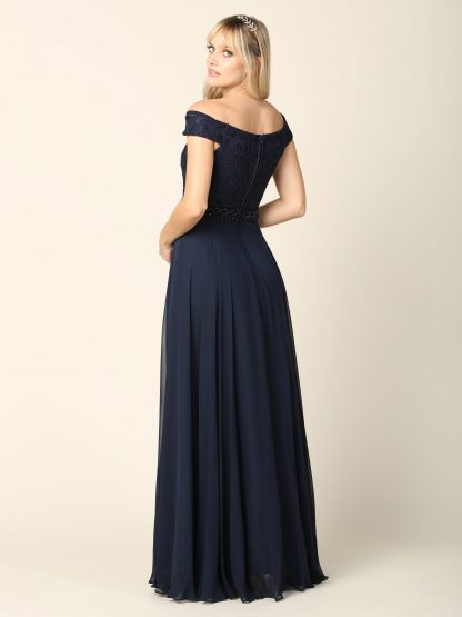 3294 - Off Shoulder Lace Bodice and Chiffon Skirt Gown With Beaded Belt - Image 4