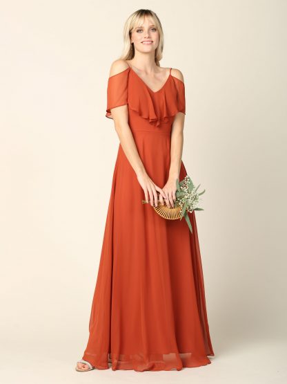 3263 | Cold Shoulder Ruffle Sleeve Bridesmaid Dress in Chiffon - Image 14