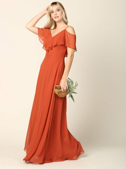 3263 | Cold Shoulder Ruffle Sleeve Bridesmaid Dress in Chiffon - Image 13