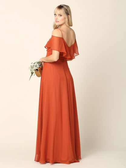 3263 | Cold Shoulder Ruffle Sleeve Bridesmaid Dress in Chiffon - Image 15