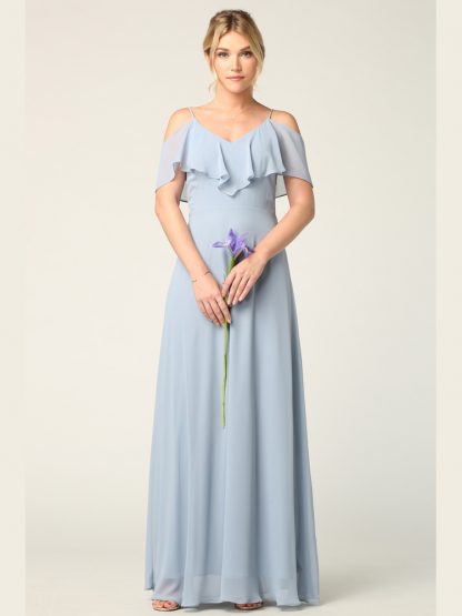 3263 | Cold Shoulder Ruffle Sleeve Bridesmaid Dress in Chiffon - Image 7