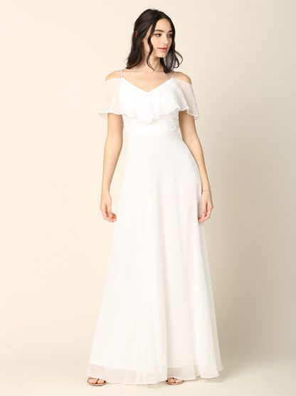 3263 | Cold Shoulder Ruffle Sleeve Bridesmaid Dress in Chiffon - Image 16