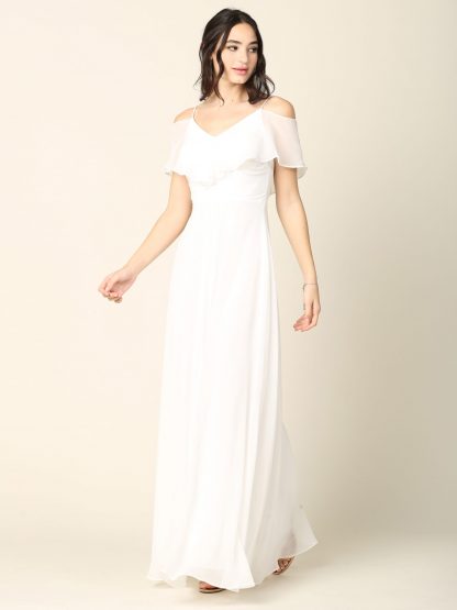 3263 | Cold Shoulder Ruffle Sleeve Bridesmaid Dress in Chiffon - Image 17