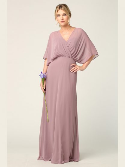 3338- Draped Sleeve Chiffon Gown - Image 8