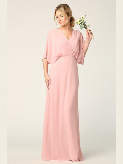3338- Draped Sleeve Chiffon Gown - Image 9