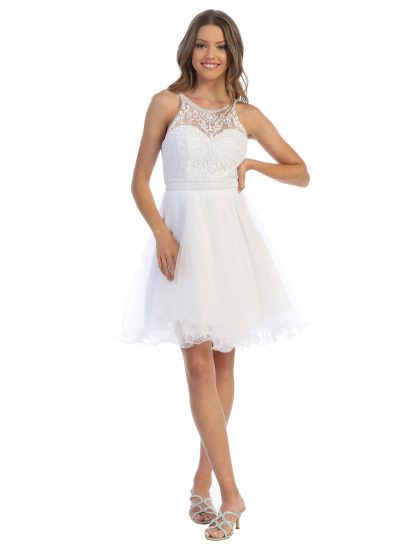 5210 - Tulle Embroidered Dress W Corset Back - Image 9
