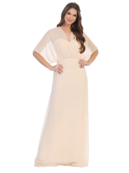3338- Draped Sleeve Chiffon Gown - Image 11