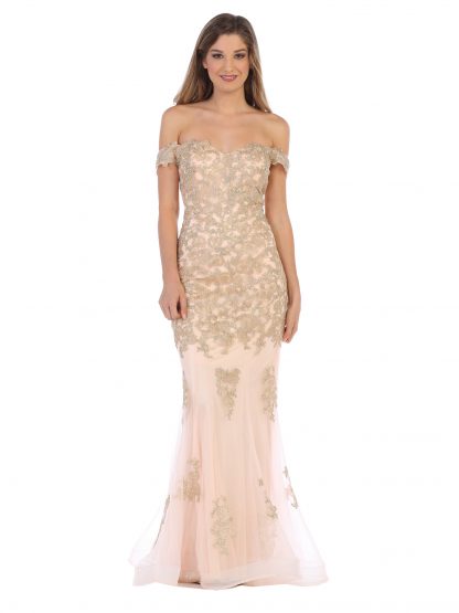 5154 - Off Shoulder Fit and Flare Gown With Appliques - Image 10