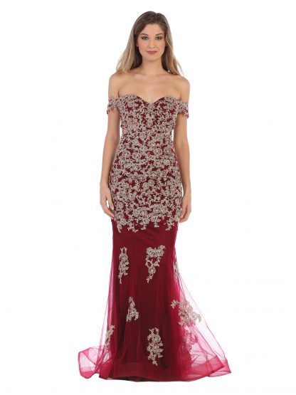 5154 - Off Shoulder Fit and Flare Gown With Appliques - Image 11