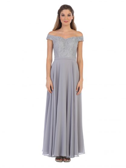 3283 - Off Shoulder Lace Bodice Dress With Chiffon Skirt - Image 20