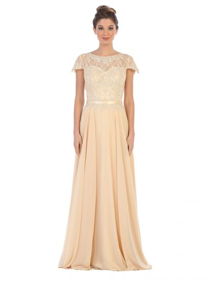 5130 - Mob Short Sleeve Belted Chiffon Gown - Image 7