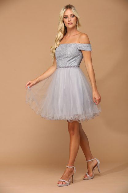 3325 - Mini Shoulder Lace and Tulle Dress - Image 2