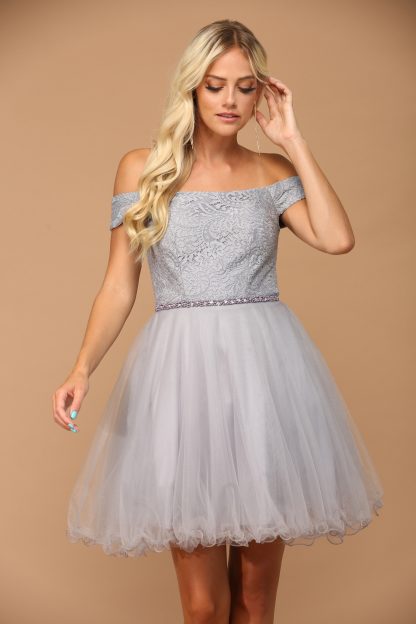 3325 - Mini Shoulder Lace and Tulle Dress - Image 4