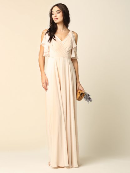 3345 - V-Neck Long Chiffon Gown With Flutter Sleeves - Image 19