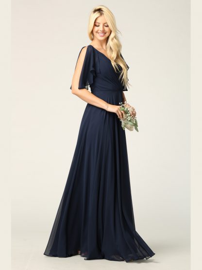 3345 - V-Neck Long Chiffon Gown With Flutter Sleeves - Image 12