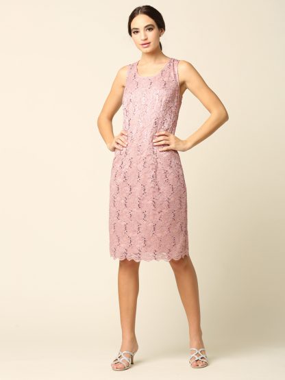 3347 - Knee Length 2-Piece Lace Dress Set With Jacket - Image 4