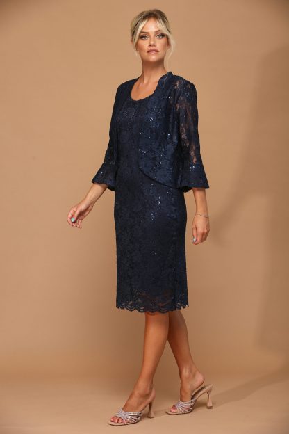 3347 - Knee Length 2-Piece Lace Dress Set With Jacket - Image 5