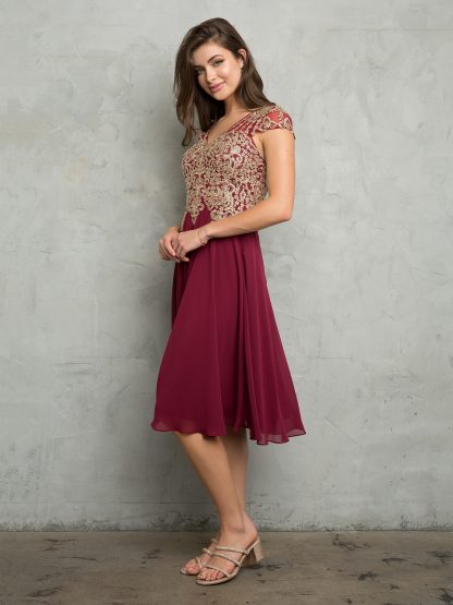 5217 - Knee Length Chiffon Gown with Embellishment