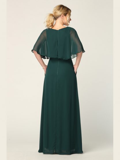 3348-Long Chiffon Gown With Cape Overlay and Pockets - Image 7