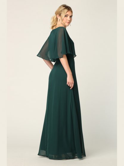 3348-Long Chiffon Gown With Cape Overlay and Pockets - Image 6