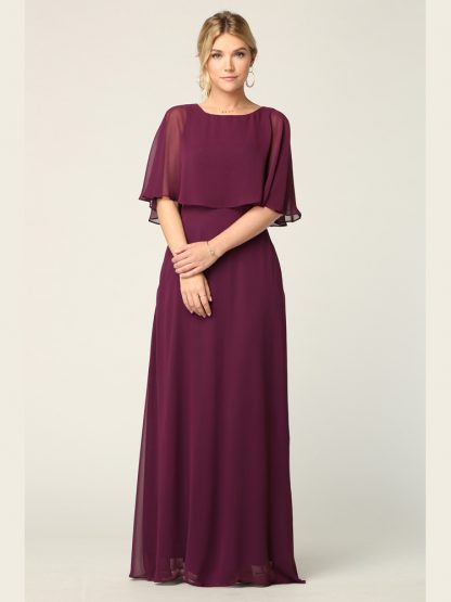 3348-Long Chiffon Gown With Cape Overlay and Pockets - Image 16
