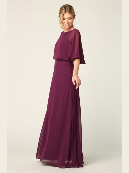 3348-Long Chiffon Gown With Cape Overlay and Pockets - Image 17
