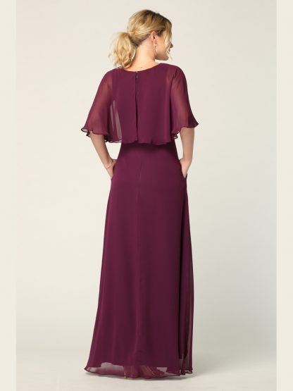 3348-Long Chiffon Gown With Cape Overlay and Pockets - Image 18