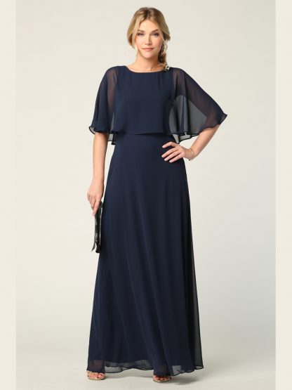 3348-Long Chiffon Gown With Cape Overlay and Pockets - Image 10