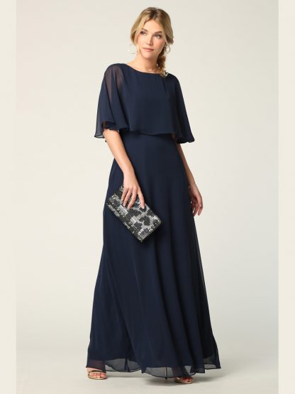 3348-Long Chiffon Gown With Cape Overlay and Pockets - Image 13