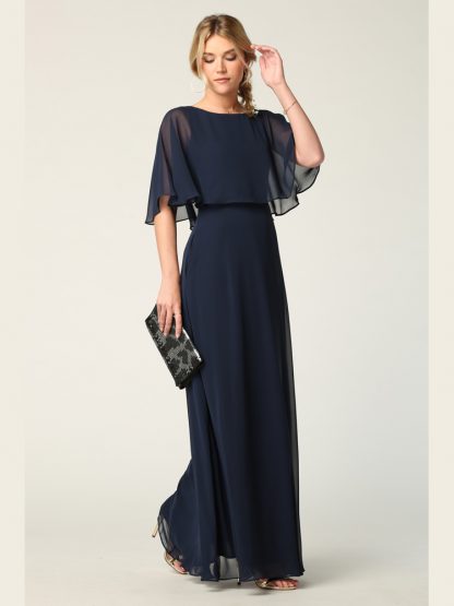 3348-Long Chiffon Gown With Cape Overlay and Pockets - Image 11