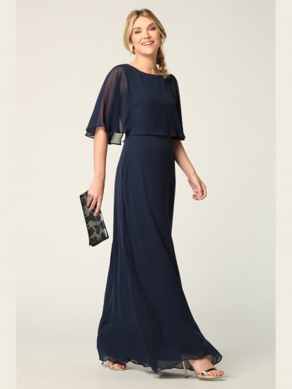 3348-Long Chiffon Gown With Cape Overlay and Pockets - Image 12