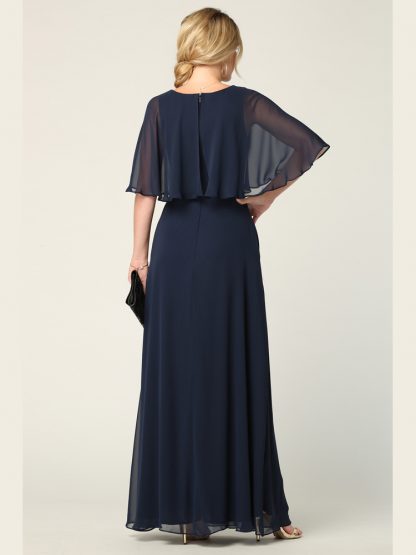 3348-Long Chiffon Gown With Cape Overlay and Pockets - Image 15