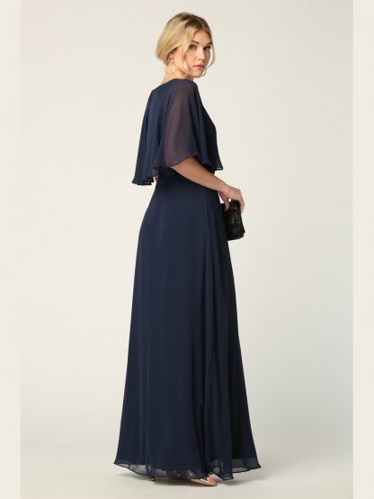 3348-Long Chiffon Gown With Cape Overlay and Pockets - Image 14