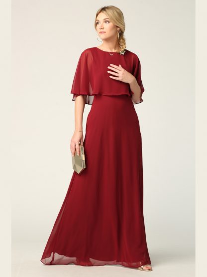 3348-Long Chiffon Gown With Cape Overlay and Pockets - Image 8
