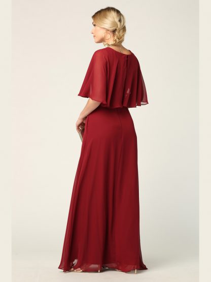 3348-Long Chiffon Gown With Cape Overlay and Pockets - Image 9