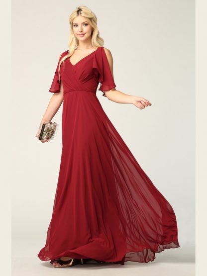 3345 - V-Neck Long Chiffon Gown With Flutter Sleeves - Image 15