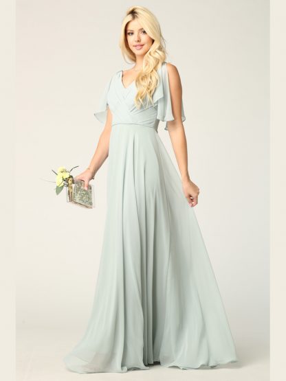 3345 - V-Neck Long Chiffon Gown With Flutter Sleeves - Image 18