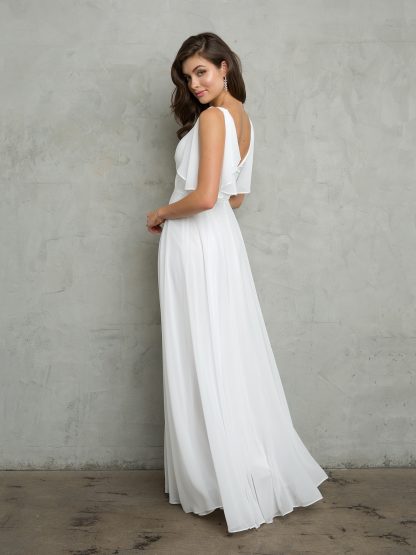 3345 - V-Neck Long Chiffon Gown With Flutter Sleeves - Image 4