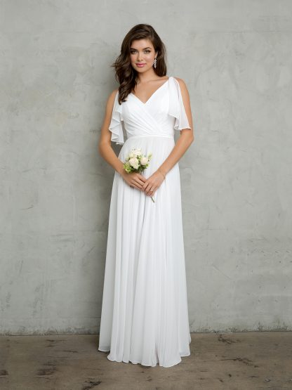 3345 - V-Neck Long Chiffon Gown With Flutter Sleeves - Image 3
